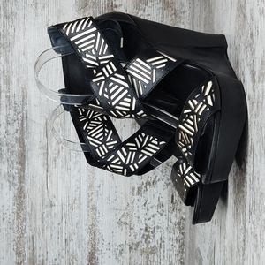 Diane Von Furstenberg Black Cutout Leather Wedge Sandals